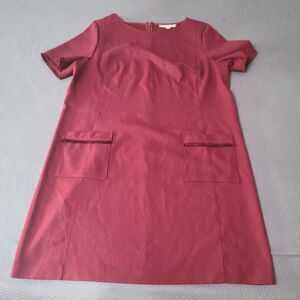 LOFT Burgundy Fringe Pocket Sheath Dress Women’s 18 Zip Back Short Sleeve